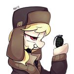  2015 blonde_hair clothing equine explosives female friendship_is_magic grenade hair hat horse jacket mammal march_gustysnows_(mlp) marenlicious my_little_pony necktie pony purple_eyes solo ushanka 