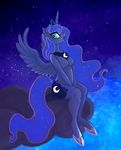  2011 anthro anthrofied blue_hair breasts cloud crown cutie_mark equine female hair mammal necklace night nyausi princess_luna_(mlp)blue_eyes sitting solo star 