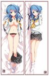  blue_eyes blue_hair breasts dakimakura double_bun elbow_gloves gloves hat kantai_collection long_hair lying medium_breasts multiple_views odawara_hakone panties school_uniform serafuku smile underwear undressing urakaze_(kantai_collection) white_hat 