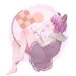  animal_ears bare_legs barefoot cookie dx_(dekusu) eating food from_side gloves grey_hair highres mouse_ears mouse_tail nazrin red_eyes short_hair solo tail touhou 