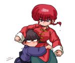  1boy 1girl age_regression blue_eyes blush braid chinese_clothes couple cowboy_shot genderswap genderswap_(mtf) hug japanese_clothes kunou_tatewaki ranma-chan ranma_1/2 red_hair saotome_ranma single_braid tangzhuang wanta_(futoshi) younger 