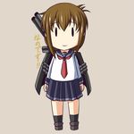  brown_hair chibi folded_ponytail inazuma_(kantai_collection) kantai_collection long_hair looking_at_viewer machinery nanodesu_(phrase) neckerchief nishi_koutarou school_uniform serafuku skirt smile solo translated |_| 