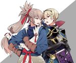  armor book brown_eyes collaboration eterno fire_emblem fire_emblem_if gloves grey_hair leon_(fire_emblem_if) long_hair male_focus multiple_boys open_mouth ponytail red_eyes takumi_(fire_emblem_if) yone 