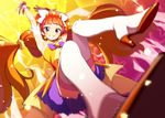  aida_takanobu amanogawa_kirara armpits arms_up bad_id bad_twitter_id bow bowtie cure_twinkle detached_collar earrings go!_princess_precure grin hairband headwear high_heels jewelry long_hair long_legs magical_girl motion_blur orange_hair precure purple_eyes sleeveless smile solo star star_earrings teeth thighhighs twintails very_long_hair white_legwear wrist_cuffs 