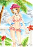  :d artist_name bikini blue_eyes blush breasts brown_hair cleavage flower frilled_bikini frills g-string hat hibiscus large_breasts marker_(medium) navel ocean open_mouth palm_tree panties pastel_(medium) pink_bikini pokemon pokemon_(anime) serena_(pokemon) short_hair smile solo swimsuit takecha thong traditional_media tree underwear 