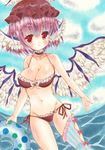  animal_ears asa1014 ass_visible_through_thighs bad_id bad_pixiv_id beach bikini bird_ears bird_wings blush body_blush bow breasts cleavage cloud day groin hat_feather innertube large_breasts marker_(medium) mystia_lorelei navel outdoors pink_eyes pink_hair red_bow red_eyes sash single_thighhigh sky smile solo swimsuit thighhighs touhou traditional_media water wings 