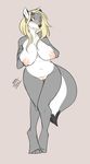  2015 anthro areola big_breasts black_eyes black_nose blonde_hair blush breasts canine crossgender female fur grey_fur hair inverted_nipples lycanthris mammal nipples nude plain_background puffy_nipples pussy solo standing teil white_fur wolf 