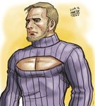  beard blue_eyes brown_hair cleavage_cutout facial_hair male_focus manly matataku meme_attire nose open-chest_sweater pectorals ribbed_sweater signature solo sweater turtleneck 