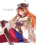  blue_eyes boots braid breasts granblue_fantasy hat high_collar highres knee_boots lecia_(granblue_fantasy) long_hair miniskirt orange_hair pantyhose peaked_cap red_legwear side_braid sitting skirt small_breasts solo tetsu_(kimuchi) uniform 