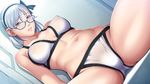  bra breasts closed_game covered_nipples dutch_angle game_cg glasses hairband highres large_breasts leaning_back looking_at_viewer marille_clemens nipples panties parted_lips puffy_nipples red_eyes see-through sei_shoujo short_hair silver_eyes silver_hair sitting smile solo spread_legs underwear underwear_only 