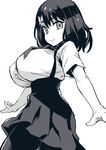  :&gt; asanagi breasts gatchaman_crowds greyscale ichinose_hajime impossible_clothes large_breasts looking_at_viewer monochrome outstretched_arms short_sleeves simple_background skirt solo spread_arms white_background 