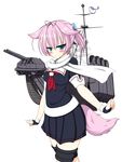  alternate_costume arms_at_sides bike_shorts bird black_serafuku blue_eyes blush cosplay dog_tail gloves hair_flaps hair_ornament hair_ribbon kantai_collection kemonomimi_mode looking_at_viewer lovelovemaid machinery outstretched_wrists pink_hair pleated_skirt ponytail remodel_(kantai_collection) ribbon school_uniform serafuku shiranui_(kantai_collection) short_hair simple_background skirt solo tail turret white_background yuudachi_(kantai_collection) yuudachi_(kantai_collection)_(cosplay) 