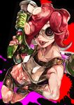  backpack bad_id bad_pixiv_id bag bike_shorts breasts fangs fingerless_gloves gloves goggles highres matsuba_(idiotlantern) medium_breasts midriff missing_tooth muscle muscular_female nose octarian octoling red_hair solo splatoon_(series) splatoon_1 takozonesu tentacle_hair water_gun 