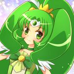  big_hair choker cure_march dress eyelashes green green_choker green_eyes green_hair hair_ornament happy hiyopuko long_hair looking_at_viewer magical_girl midorikawa_nao ponytail precure ribbon smile smile_precure! solo tiara tri_tails 