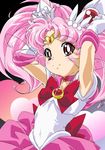  armpits arms_up bishoujo_senshi_sailor_moon chibi_usa choker elbow_gloves gloves long_hair magical_girl oku_yukihide pink_choker pink_eyes pink_hair pink_sailor_collar sailor_chibi_moon sailor_collar sailor_senshi_uniform skirt smile solo tiara twintails 