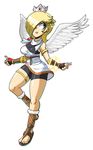  bangle bike_shorts blonde_hair blue_eyes bracelet bracer breasts cosplay crown feathered_wings gauntlets hair_over_one_eye highres jewelry kid_icarus long_hair mario_(series) medium_breasts netto pit_(kid_icarus) pit_(kid_icarus)_(cosplay) rosetta_(mario) sandals scarf shorts shorts_under_skirt solo super_mario_bros. super_mario_galaxy super_smash_bros. toes wings 