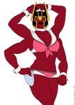  abs alien armpits ben_10 ben_10:_omniverse black_lips cleavage clothed clothing female helmet lips looking_at_viewer looma_red_wind multi_limb multiple_eyes muscles orange_eyes raised_arm red_skin solo tetramand 