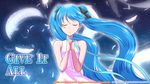  blue_hair closed_eyes dress feathers hair_ribbon hatsune_miku iwatobi_hiro long_hair ribbon solo twintails very_long_hair vocaloid watermark web_address 