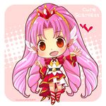  akagi_towa artist_name character_name chibi cure_scarlet go!_princess_precure hairband heart hiyopuko long_hair magical_girl pink_hair pointy_ears precure red_eyes solo very_long_hair 