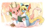  ? blonde_hair blue_fur book brown_eyes dragon fur green_eyes hair kemono pink_fur pipisan reading 