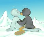  2015 apis avian bird duo eyes_closed ice kissing male male/male penguin pingu robby seal sitting young 
