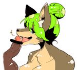  blue_eyes canine censored dog female green_hair hair kemono licking mammal oral penis penis_lick powderkona sex tongue tongue_out 