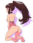  ass back brown_eyes brown_hair daga from_behind looking_back ponytail red_ash simple_background white_background 