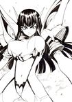  black_hair breasts epaulettes highres huge_breasts junketsu kill_la_kill kiryuuin_satsuki kurose_kousuke long_hair monochrome navel revealing_clothes solo 