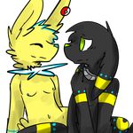  breasts duskball eeveelution female flat_chested hide jolteon nintendo nipples pok&eacute;mon shy smile thunderback umbreon video_games 