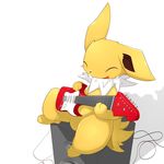  blush eeveelution electric_guitar eyes_closed feral jolteon musical_instrument nintendo open_mouth plain_background pok&eacute;mon sitting solo speaker video_games white_background しろくろいの 