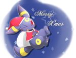  blush christmas eeveelution feral hat holidays looking_at_viewer nintendo one_eye_closed pawpads paws pok&eacute;mon sack santa_hat snowflake solo text umbreon video_games wink しろくろいの 