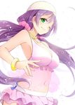  bangle bikini bracelet breasts green_eyes hazuki_natsu jewelry large_breasts long_hair love_live! love_live!_school_idol_project natsuiro_egao_de_1_2_jump! one_eye_closed pink_scrunchie purple_hair scrunchie smile solo swimsuit toujou_nozomi twintails 