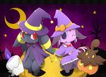  bow clothing costume eeveelution espeon feral grave group halloween hat holidays litwick moon nintendo one_eye_closed open_mouth pok&eacute;mon pumpkaboo robe star tree umbreon video_games wand wink witch_hat しろくろいの 