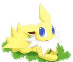  eeveelution feral jolteon lying nintendo on_front open_mouth plain_background pok&eacute;mon solo video_games white_background しろくろいの 