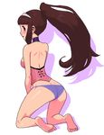  1girl ass back bare_back barefoot brown_eyes brown_hair character_request comcept daga dimples_of_venus long_hair looking_back panties panty pigtail ponytail red_ash simple_background underwear 