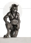  2015 abs animal_genitalia anthro balls breasts canine canine_penis cannedtalent claws clothed clothing dildo female fur hair half-dressed harness looking_at_viewer mammal navel nipple_piercing nipples paws penis piercing plain_background pose presenting sex_toy strapon topless wolf 