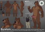  2014 animal_genitalia anthro balls bear burelom_(wolfy-nail) butt claws clothed clothing erection facial_hair fur grin hair looking_at_viewer male mammal model_sheet muscles nude open_mouth paws penis shirt smile solo standing text tongue wolfy-nail 