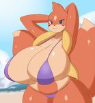  anthro big_breasts bikini breasts chubby clothing ed_(nidogatr) female floatzel huge_breasts hyper hyper_breasts jcdr looking_at_viewer nintendo outside pok&eacute;mon solo swimsuit video_games 