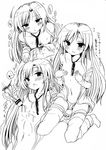  1girl blush breasts character_request cum cum_on_body cum_on_upper_body greyscale hetero long_hair monochrome multiple_views naizuri naoyama_masaru navel necktie nipples penis small_breasts translation_request 