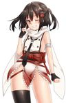 bangs brown_eyes brown_hair double-breasted gloves grin kantai_collection keita_(tundereyuina) no_panties one_eye_closed remodel_(kantai_collection) scarf sendai_(kantai_collection) short_hair smile solo two_side_up 