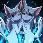  canine female fur hair heterochormia kemono long_hair mammal nude sibling twins white_fur white_hair wolf けもりぼん 