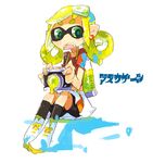  asuka_momoko blonde_hair blush camera hashimoto_shin ink_tank_(splatoon) jewelry ojamajo_doremi open_mouth single_earring sketch solo splatoon_(series) splatoon_1 translated 