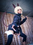  1girl bell bell_collar belt cat_ears cat_tail collar cosplay female fingerless_gloves gloves ms._fortune_(skullgirls) nadia_fortune nadia_fortune_(cosplay) photo pouch scar skullgirls tail the_mirror_melts trench_coat trenchcoat white_hair 