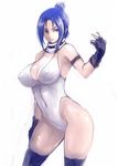  armband black_gloves black_legwear blair_dame blue_eyes blue_hair boots breasts cleavage covered_nipples detached_collar fingerless_gloves folded_ponytail gloves highres johan_(johan13) large_breasts leotard solo street_fighter street_fighter_ex_(series) thigh_boots thighhighs 