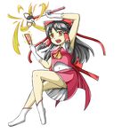  armpits ascot black_hair cookie_(touhou) full_body hair_ribbon hair_tubes hakurei_reimu long_hair marisa_to_alice_no_cookie_storia ofuda ribbon ribbon_trim sananana sarashi skirt solo stick takenoko_lv9 touhou transparent_background yellow_eyes yin_yang 