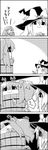  4koma bow braid bucket carrying comic commentary empty_eyes fainting frog_hair_ornament greyscale hair_bobbles hair_ornament hair_tubes hat hat_bow highres in_bucket in_container kirisame_marisa kisume kochiya_sanae long_hair monochrome shaded_face silent_comic simple_background single_braid smile snail snake_hair_ornament tani_takeshi touhou translated trembling two-tone_background two_side_up witch_hat yukkuri_shiteitte_ne 