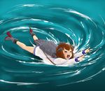  brown_hair closed_eyes dress hair_ornament kantai_collection long_sleeves lying on_stomach photo-referenced sailor_dress short_hair solo watanore water whirlpool yukikaze_(kantai_collection) 