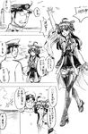  admiral_(kantai_collection) ahoge bare_shoulders boots byeontae_jagga comic detached_sleeves double_bun greyscale hairband headgear heart highres japanese_clothes kantai_collection kongou_(kantai_collection) long_hair monochrome nontraditional_miko thigh_boots thighhighs translated 