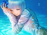  bad_id bad_pixiv_id blue_eyes blue_flower blue_hair blue_rose flower highres rose rukiana see-through short_hair smile solo the_cloud_dream_of_the_nine underwater wet 