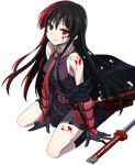  akame akame_ga_kill! black_hair black_serafuku blood highres katana long_hair red_eyes school_uniform serafuku solo sword transparent_background weapon 